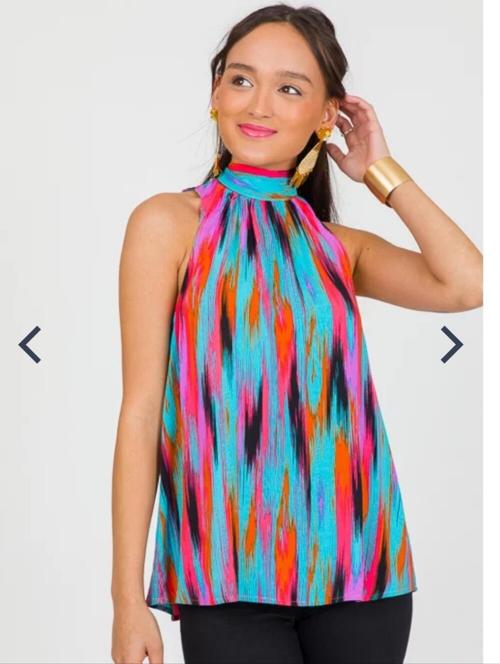 Savannah Jane Multi Streaks Tank Top 1X Colorful Halter Tie Neck Swing Blouse